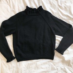 Free People Black Ruffled Mock Turtleneck Sweater